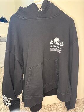 Darc Sport Black Crewneck Hoodie with White Skull Graphic
